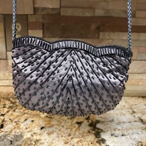 Elegant Beaded Evening Bag - Silver